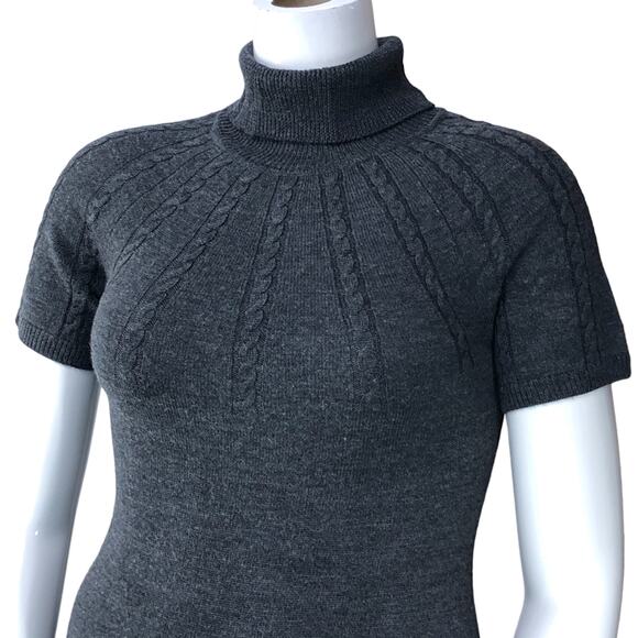 Calvin Klein Womens Size 4 Dress Grey Cable Knit Mock Neck Short Sleeve Sweater - Picture 2 of 15